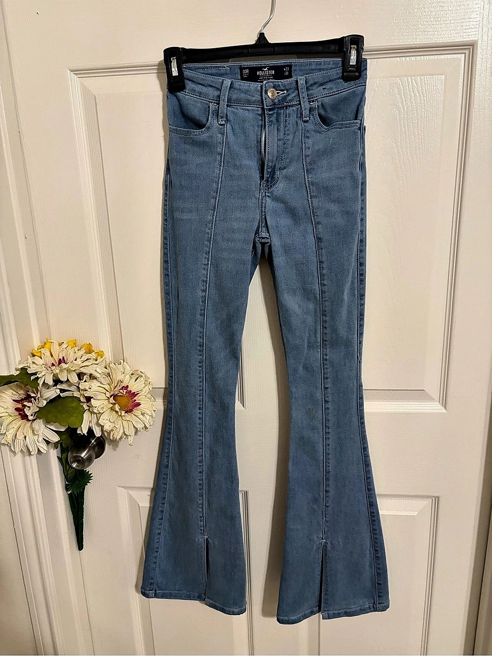 Hollister High-Rise Flare Jeans with Split Hem Blue Waist 31